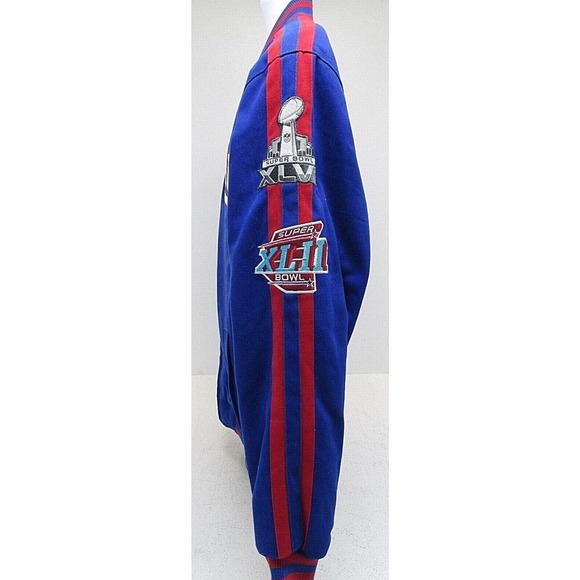 Mens NFL NEW YORK GIANTS Blue Red Brushed Twill Super Bowl Jacket Size Large NEW - Picture 5 of 8